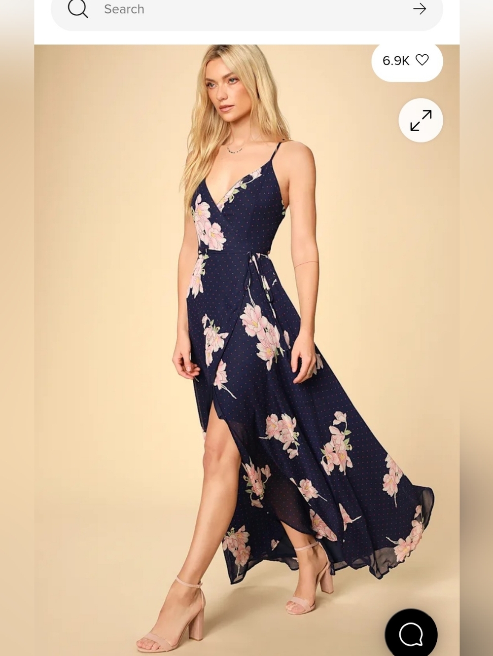 Loiselle Navy Blue Floral Print Polka Dot Wrap Maxi Dress